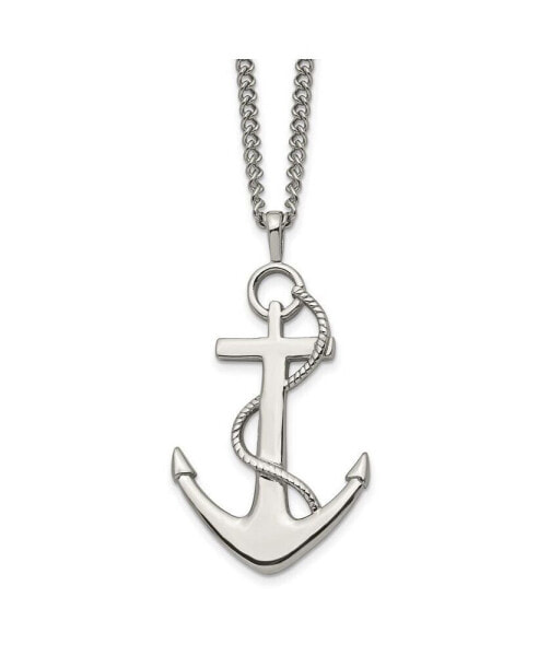 Polished Anchor Pendant on a Curb Chain Necklace