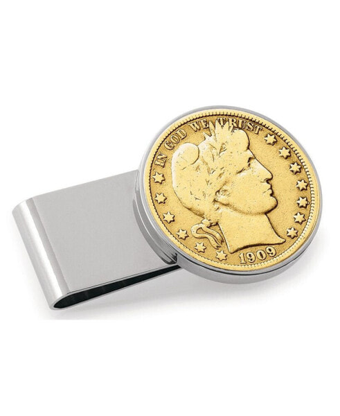 Men's Gold-Layered Silver Barber Half Dollar Stainless Steel Coin Money Clip