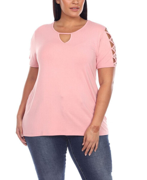 Plus Size Keyhole Neck Cutout Short Sleeve Top