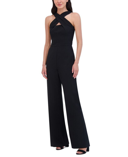 Petite Cutout Halter Crepe Jumpsuit