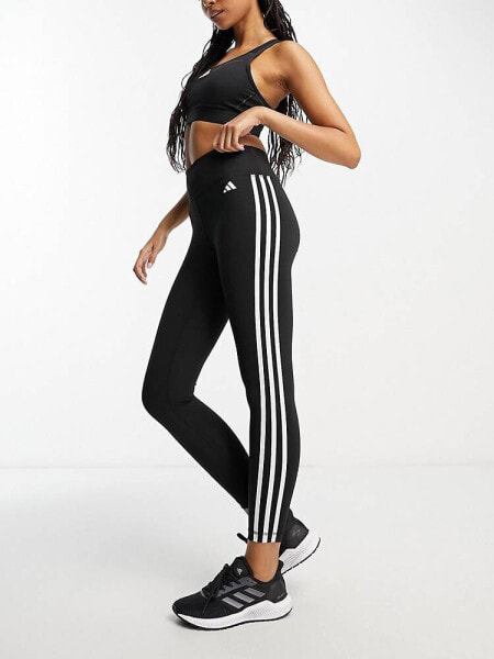 adidas Training Train Essentials 3 stripe leggings in black