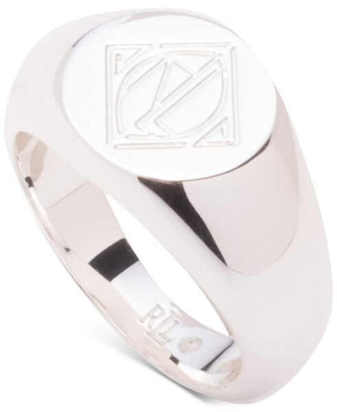 Silver-Tone Deco Logo Ring