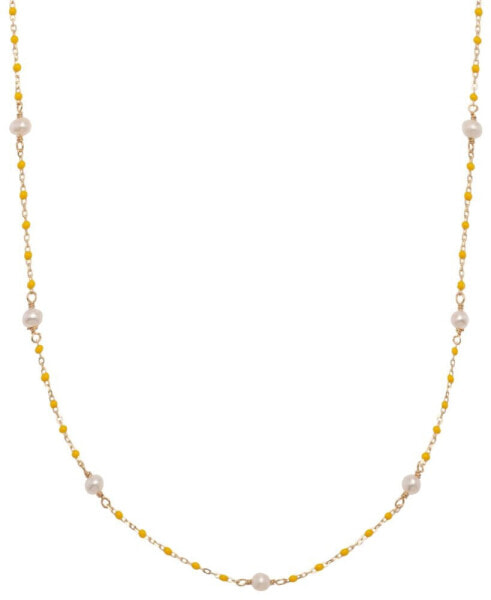 Macy's cultured Freshwater Pearl (4mm) & Enamel Bead Collar Necklace in 18k Gold-Plated Sterling Silver, 16" + 2" extender