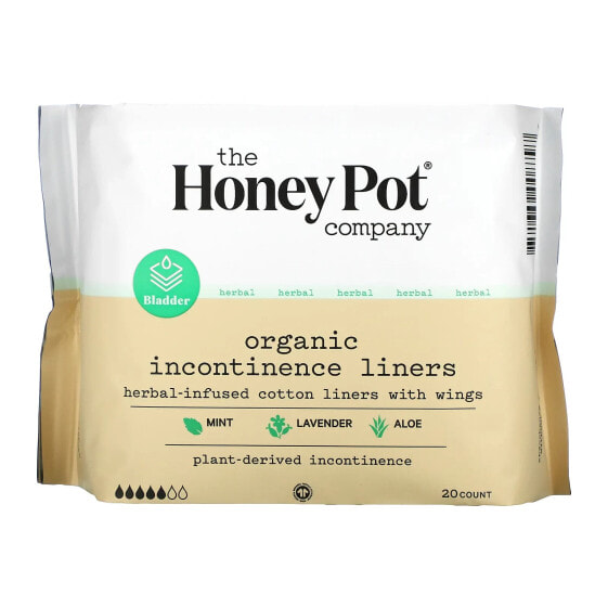 Herbal-Infused Cotton Liners With Wings, Organic Incontinence Liners, 20 Count