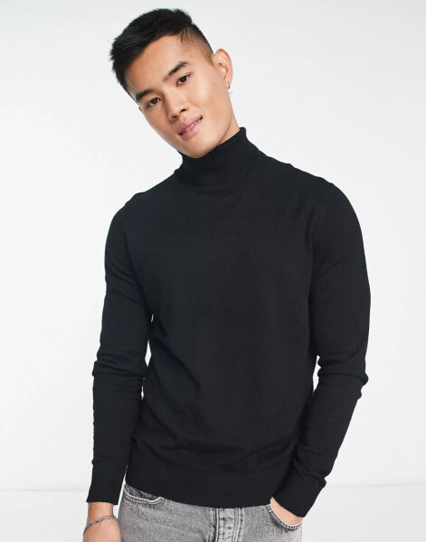 Jack & Jones roll neck jumper in black