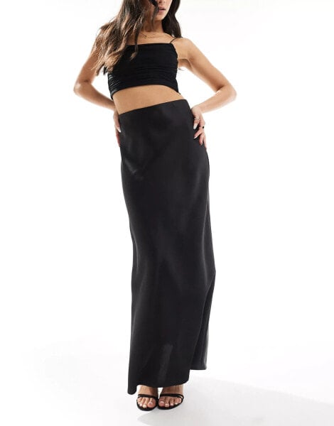 YAS satin bias cut maxi skirt in black - BLACK