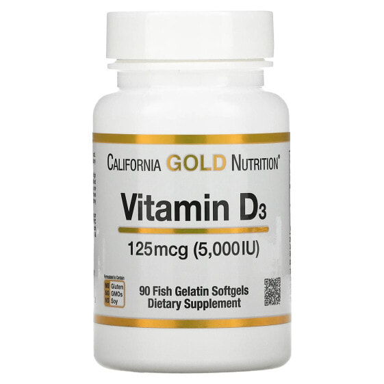 Витамины California Gold Nutrition Vitamin D3, 250 мкг (10,000 МЕ), 120 капсул из рыбий желатина