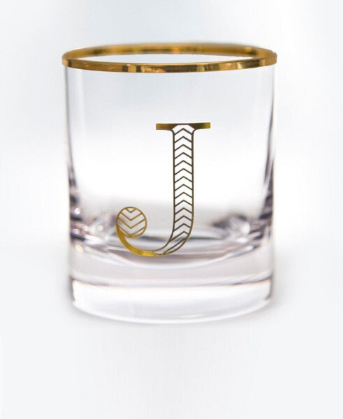 Стаканы для виски Qualia Glass монограмма с бордюром и буквой J, набор из 4 шт.