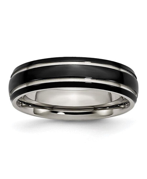 Titanium Polished Black IP-plated Grooved Wedding Band Ring