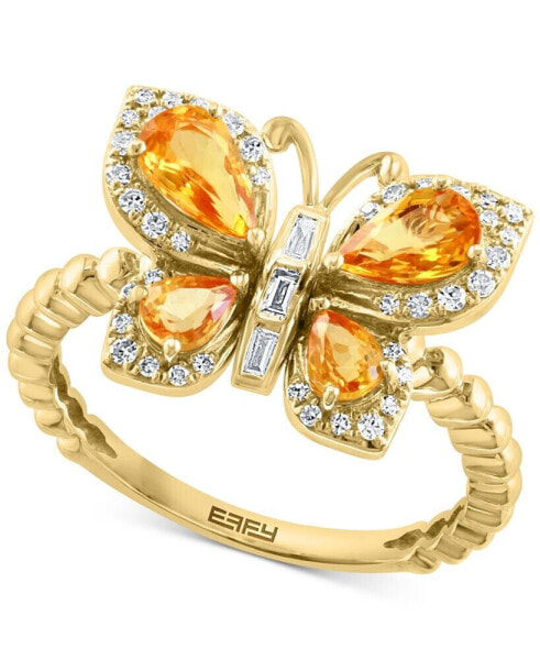 EFFY® Yellow Sapphire (1-1/5 ct. t.w.) & Diamond (1/5 ct. t.w.) Butterfly Ring in 14k Gold