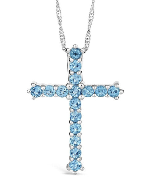 Macy's swiss Blue Topaz (2-3/8 ct. t.w.) Cross Pendant Necklace in Sterling Silver