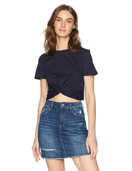 J.O.A. 163373 Women's Twisted Front Crew Neck Short Sleeve Navy Crop Top Sz. S