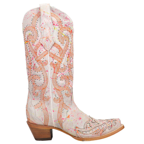 Corral Boots Fluorescent Embroidery TooledInlay Studded Snip Toe Cowboy Womens