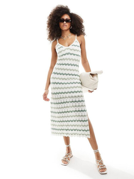 Hollister crochet midi dress in green stripe