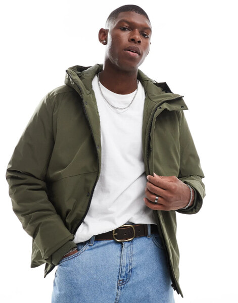 Jack & Jones technical parka with padded lining in khaki