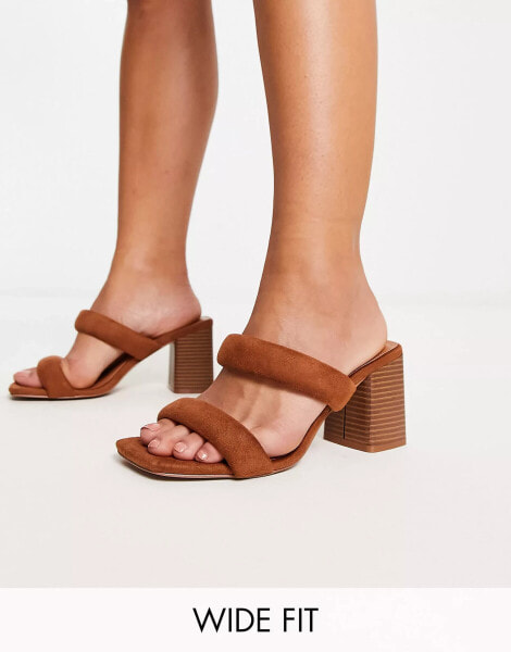 ASOS DESIGN Wide Fit – Height – Gepolsterte Mules in Hellbraun mit mittelhohem Absatz, weite Passform