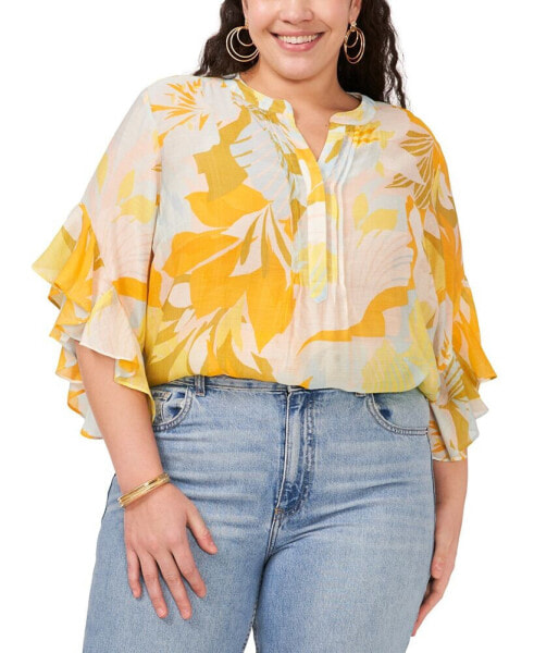 Plus Size Printed Flutter Sleeve Blouse