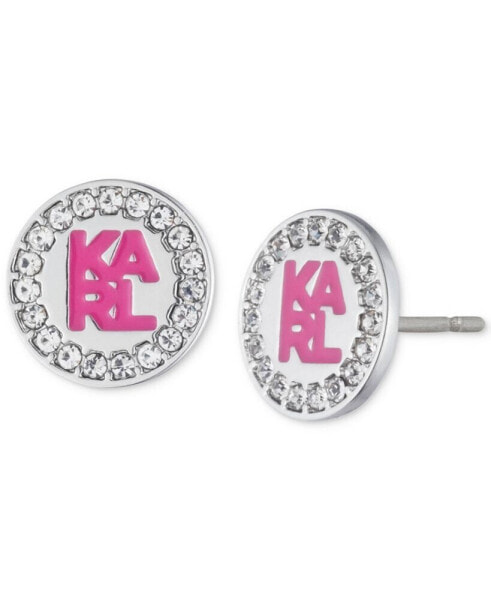 Silver-Tone Pavé Logo Stud Earrings