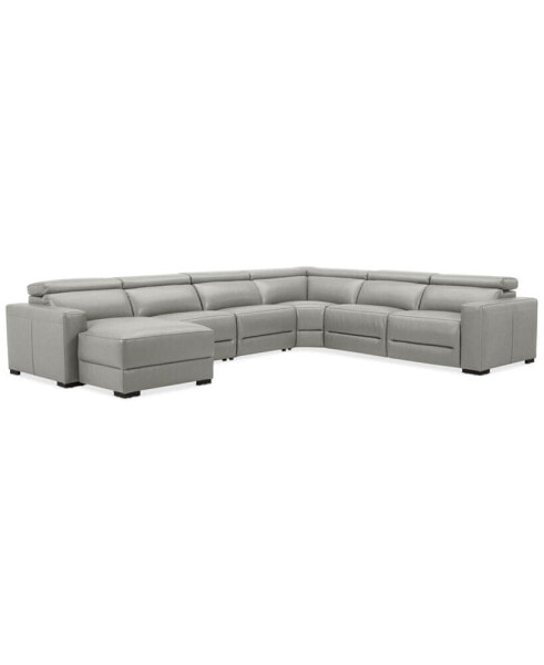 Nevio 157" 6-Pc. Leather Sectional with 3 Power Recliners, Headrests and Chaise, Created For Macy's