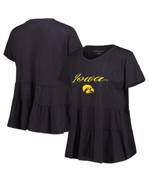 Women's Black Iowa Hawkeyes Willow Ruffle-Bottom T-shirt