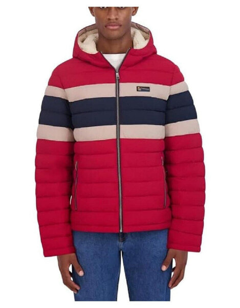 Men's Quilted Puffer Jacket with Sherpa Fur Lined Hood