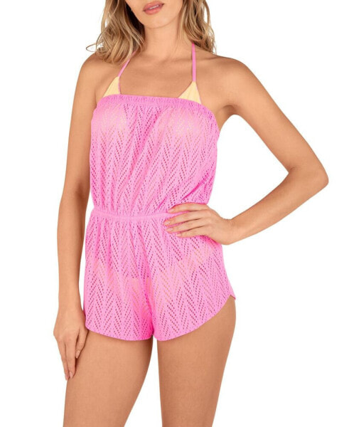 Juniors' Crocheted Tube Cover-Up Romper