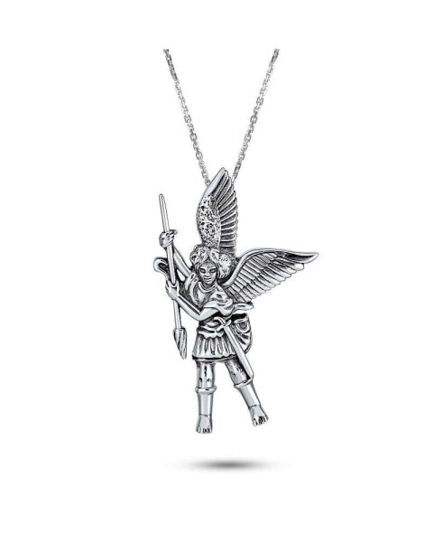 Handcrafted Guardian Angel Saint Michael Parton Of Military Police Security Pendant Necklace For Women For Men .925 Sterling Silver
