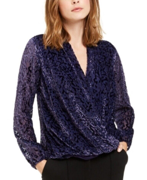 Alfani Women's Printed Long Sleeve Wear to Work Top Purple XS