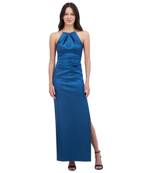 Women's Gathered Side-Slit Evening Gown