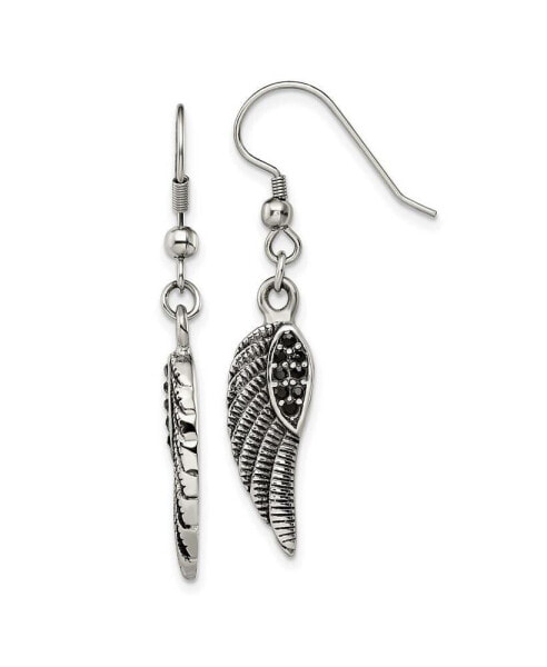 Stainless Steel Antiqued Black Crystal Wings Dangle Earrings