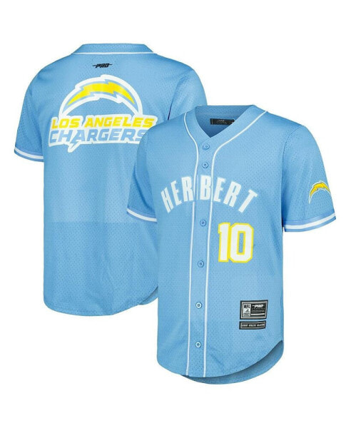 Men's Justin Herbert Powder Blue Los Angeles Chargers Mesh Baseball Button-Up T-shirt