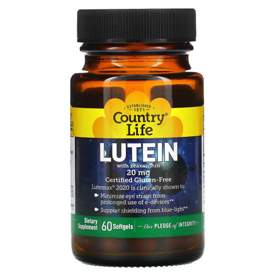Country Life, Лютеин с зеаксантином, 20 мг, 60 мягких таблеток