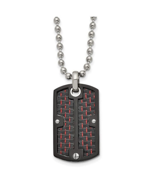 Black and Red Carbon Fiber Inlay Dog Tag Ball Chain Necklace