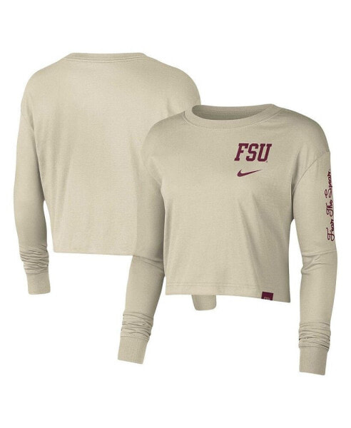 Women's Cream Florida State Seminoles Varsity Letter Long Sleeve Crop Top