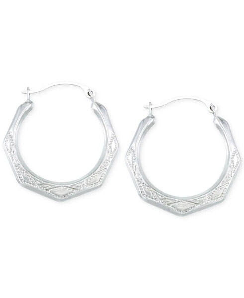 Etched Hoop Earrings in 10k White Gold