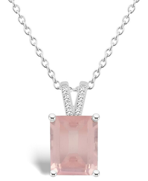 Women's Rose Quartz (3-1/6 ct.t.w.) and Diamond Accent Pendant Necklace in Sterling Silver