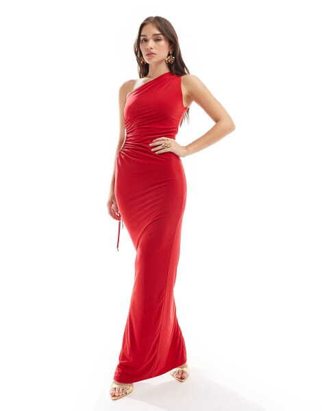 Style Cheat slinky one shoulder maxi dress with side cut out in red