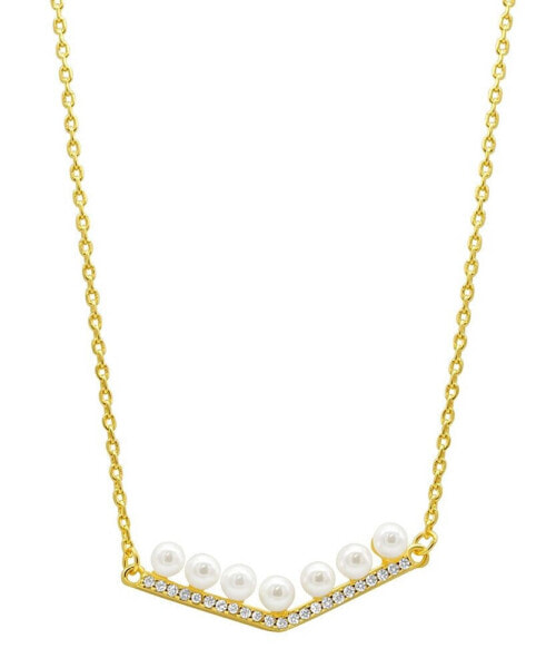 ADORNIA 14K Gold-Plated Crystal Imitation Pearl Bar V-Necklace