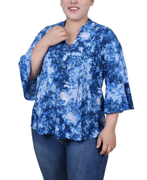 Plus Size Pleat Front Y-Neck Top