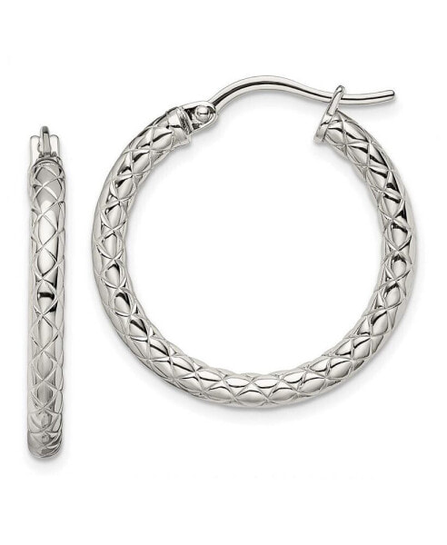 Stainless Steel Polished and Textured Hollow Hoop Earrings