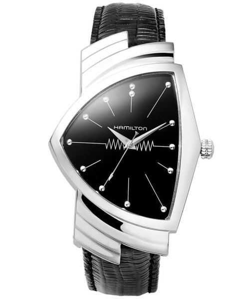Watch, Men's Swiss Ventura Black Leather Strap 32.3 x 50.3 mm H24411732