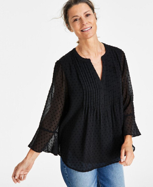 Women's Textured Pintuck Ruffle Sleeve Top, Regular & Petite, Created for Macy's