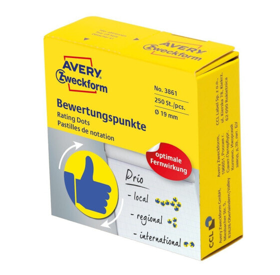 Avery Zweckform Avery 3861 - Blue - Yellow - Circle - Permanent - Paper - 1.9 cm - 250 pc(s)