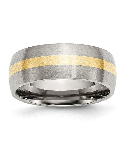 Stainless Steel with 14k Gold Inlay Brushed 8mm Band Ring