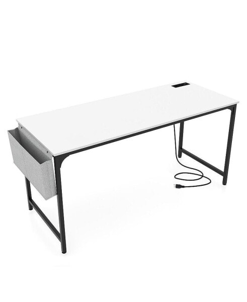 60 Inch Computer Desk with Charging Station Storage Bag