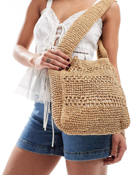 Pull&Bear rattan shoulder bag in natural