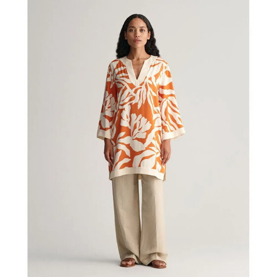 GANT Rel Palm Print Caftan Long Sleeve Blouse