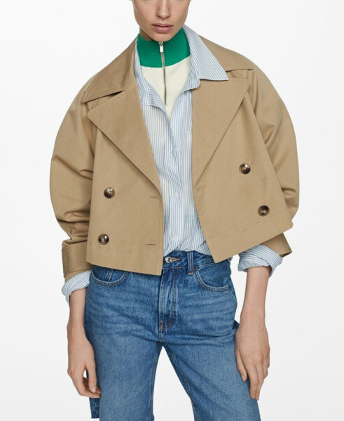 Women's Lapels Detail Cropped Trench Coat