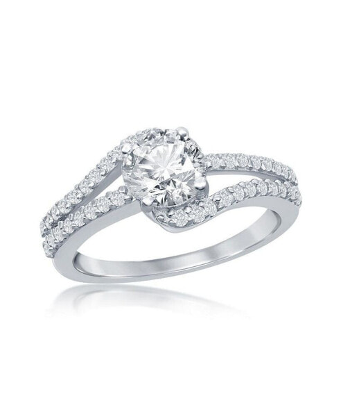 Sterling Silver Round Double Band CZ Engagement Ring