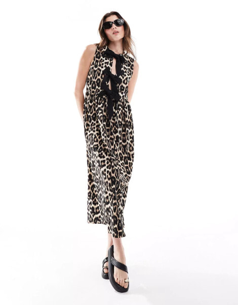 ASOS DESIGN sleeveless tie front maxi dress in leopard print